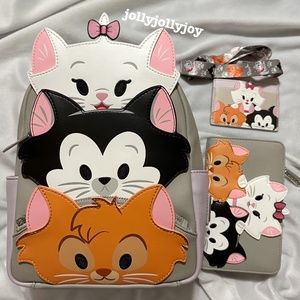 NWOT Loungefly Disney Cats Mini Backpack with Wallet and Lanyard Card Case Set